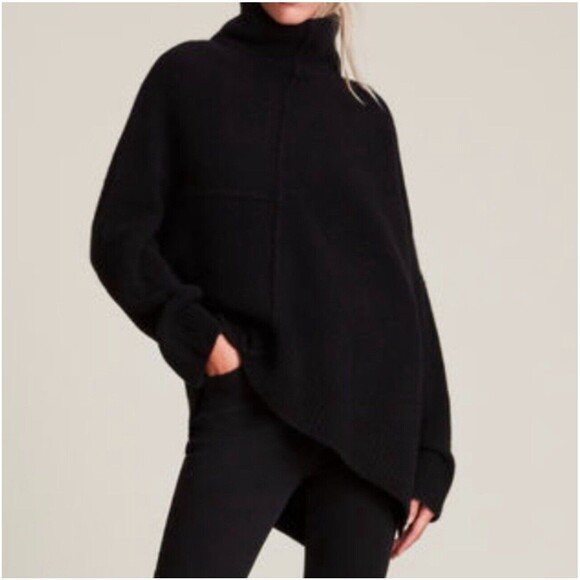 Allsaints Lock Roll Neck Wool Blend Asymmetric Hem Sweater In Black Sz L New - Picture 3 of 9